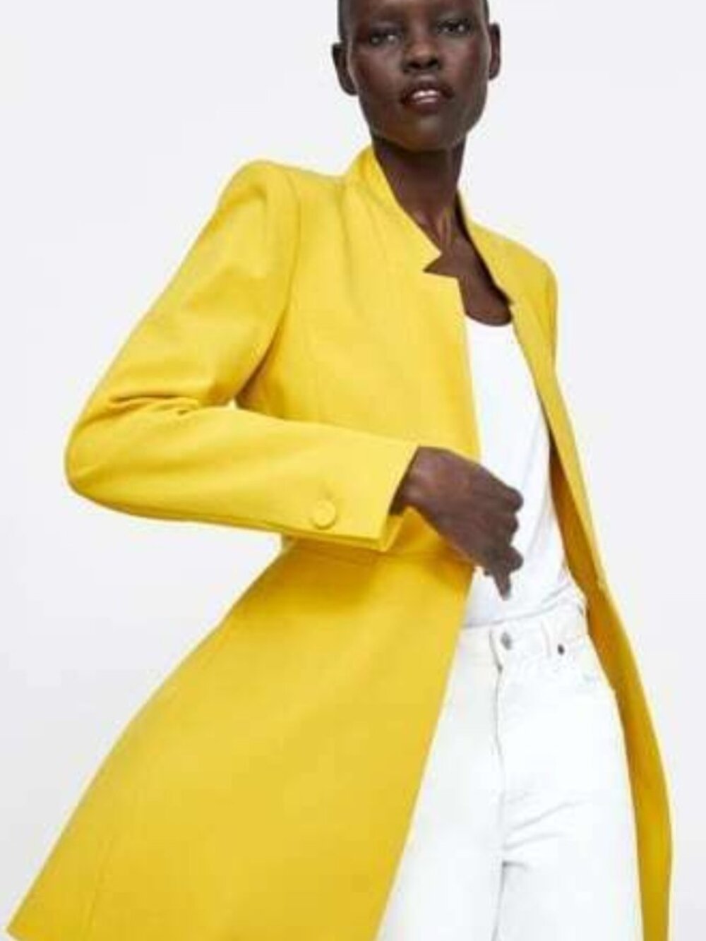 Zara Yellow Inverted Lapel 3/4 Length Coat - size M